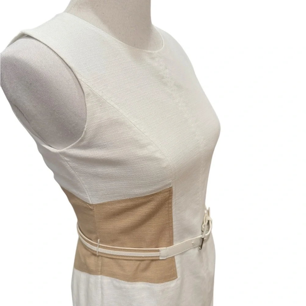 Anne Klein Cream and Tan Sheath Dress w/Belt  Size 2 - Picture 2 of 13